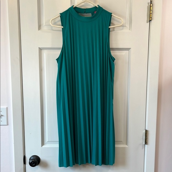 Plenty by Tracy Reece Teal Pleated High Neck Sleeveless Mini Dress - Size Medium - Picture 1 of 14